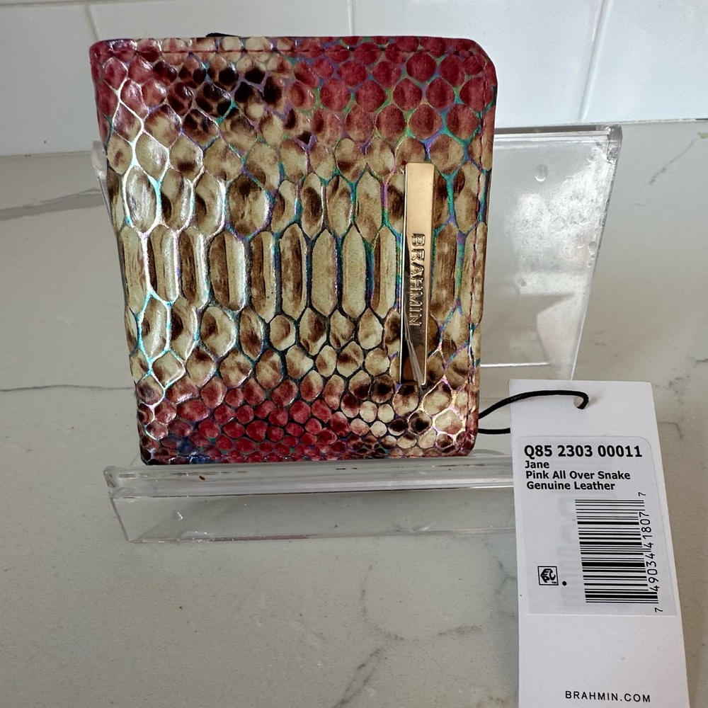 Brahmin Jane leather wallet pink all over snake